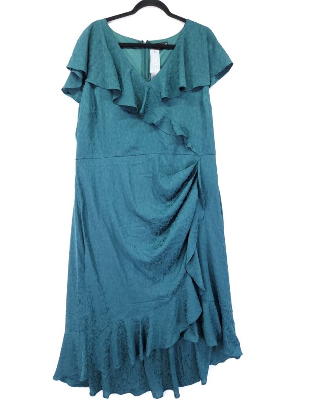 Lane Bryant Women's Green Jacquard Flutter Sleeve Ruffle Midi Dress Plus Size 20 - Picture 3 of 15